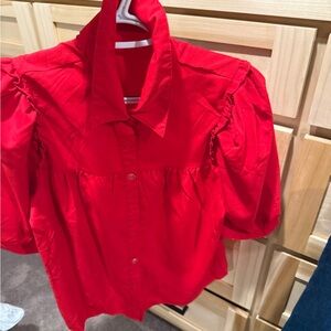 Red Women's Puff Sleeve Top